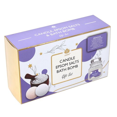 Zestaw upominkowy Arome 1 świeca, 2 kule do kąpieli, 1 sól do kąpieli