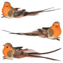 Ptáček s klipem červeno-hnědá, 3 ks, 14 x 4 x 5 cm