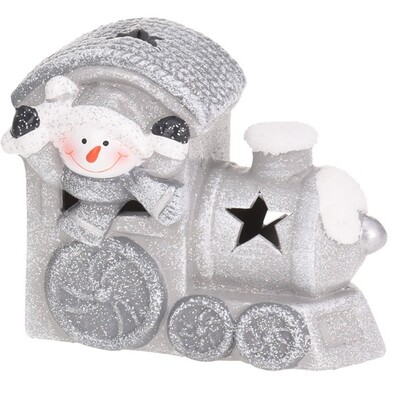 Vianočná LED dekorácia Train with Snowman, 10 cm