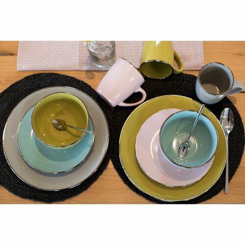 Bol de supă Mäser Metallic RIM Green, 18,6 cm, 6 buc.