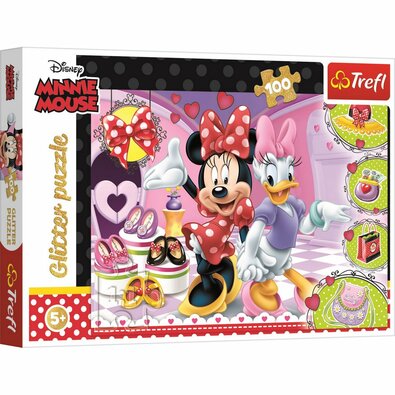 Puzzle Trefl Glitter Minnie și Daisy, 100 piese