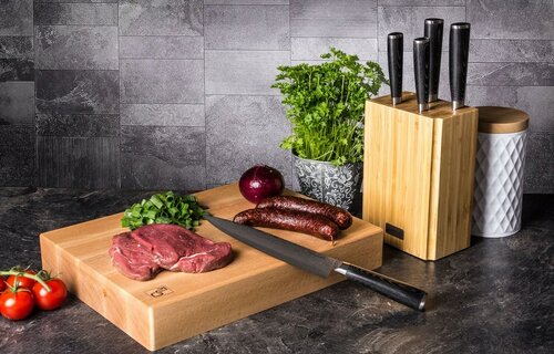 Sada nožů G21 Damascus Premium v bambusovém bloku, Box, 5 ks + brusný kámen