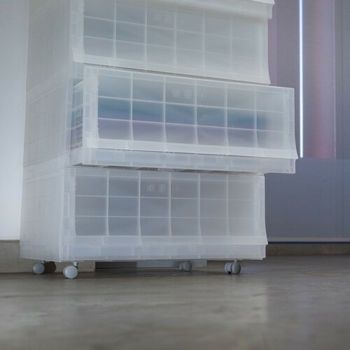 Modulare Aufbewahrungsbox Wave Mist mit Rollen, 54,6 x 43,4 x 22 cm