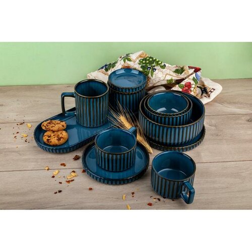 Toro Steingutschale mit Deckel, 400 ml, blau