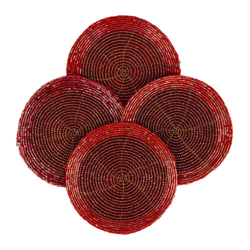 Prostírání z korálků červená, 10,5 cm, sada 4 ks