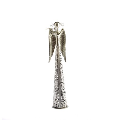 Bożonarodzeniowy Anioł z fletem, srebrny, 39 cm