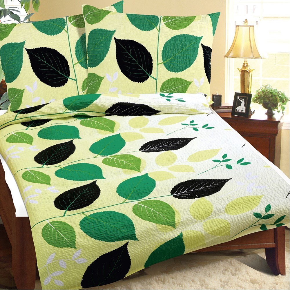 Bellatex Povlečení krep Zelené listy, 140 x 220 cm, 70 x 90 cm