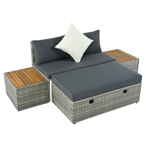 Set rattan de grădină DEBRA, gri/natural/crem