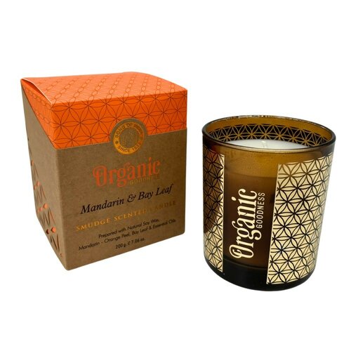 Organikus füstölő gyertya Mandarin &amp; Bay Leaf200 g üvegben, aranyfóliával