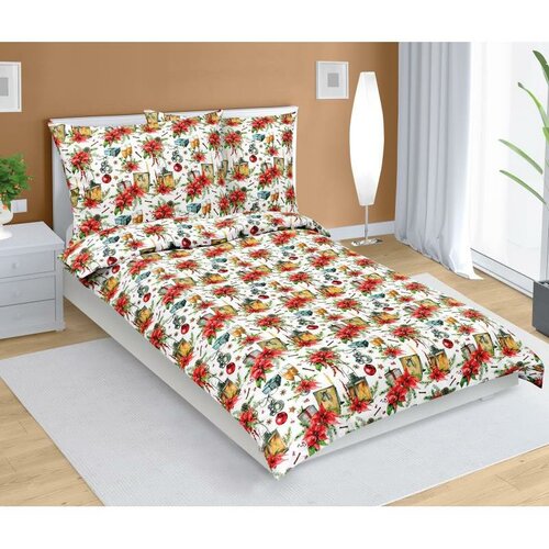 Bellatex Świąteczna pościel bawełniana Gwiazda, 140 x 200 cm, 70 x 90 cm