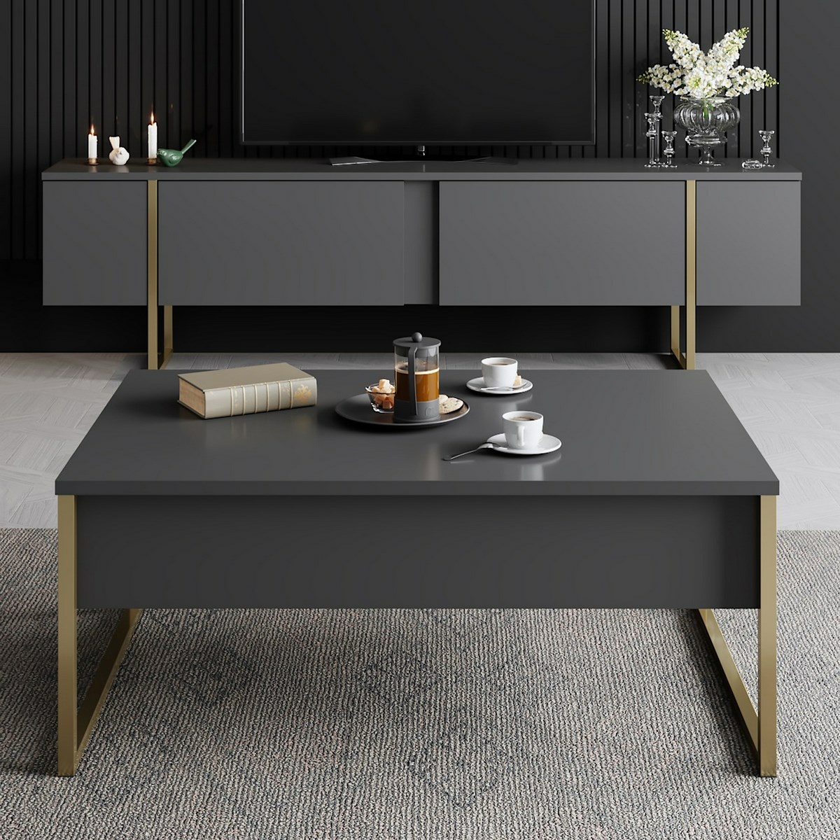 Konferenčný stolík Luxe Anthracite and Gold