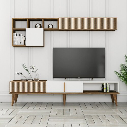 Ściana telewizyjna Milen Walnut and White