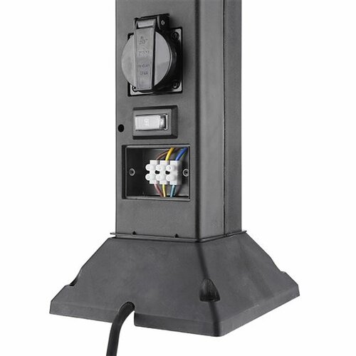 Solight PG05 Záhradný stĺpik IP44 s LED osvetlením, plast, 2 zásuvky, hranol, čierna