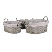 Weidenkörben-Set mit Stoff Grauer Punkt, 3 St., 3 Größen, 39 x 22 x 31 cm
