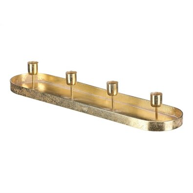 Metalowy świecznik na 4 stożkowe świece, owalny,złoty, 43 x 10 x 6 cm