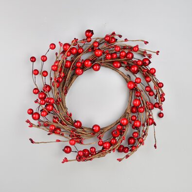 Coroniță de toamnă cu coarne și bobițe roșii, 30cm