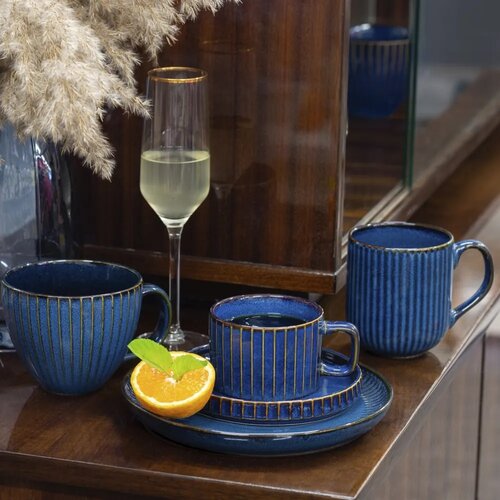 Altom Porzellan Untertasse Reactive Stripes blau , 14 cm