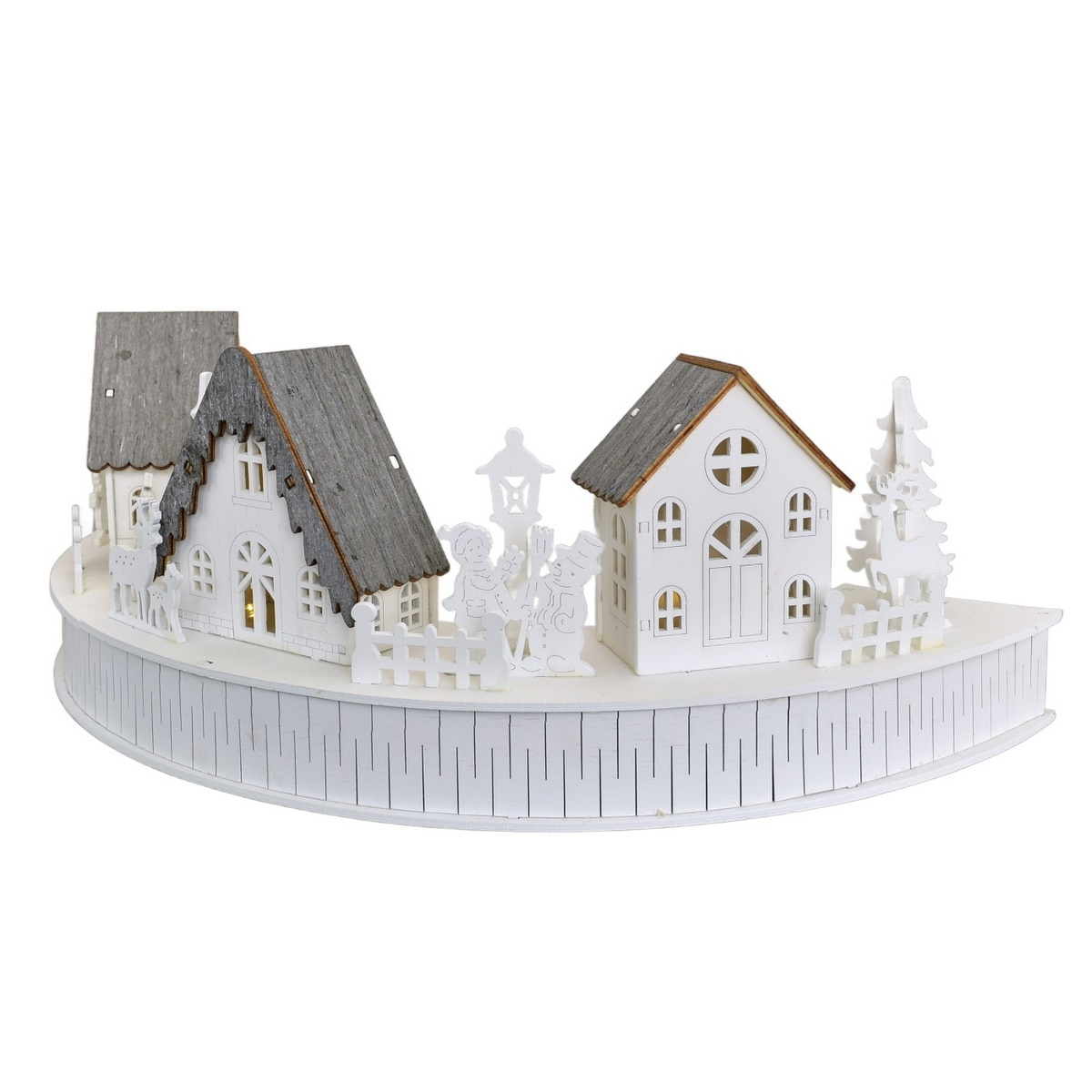 Dřevěná svítící LED dekorace Vesnička s domky, 40 x 14 x 20 cm, půlkruh - thumb (7)