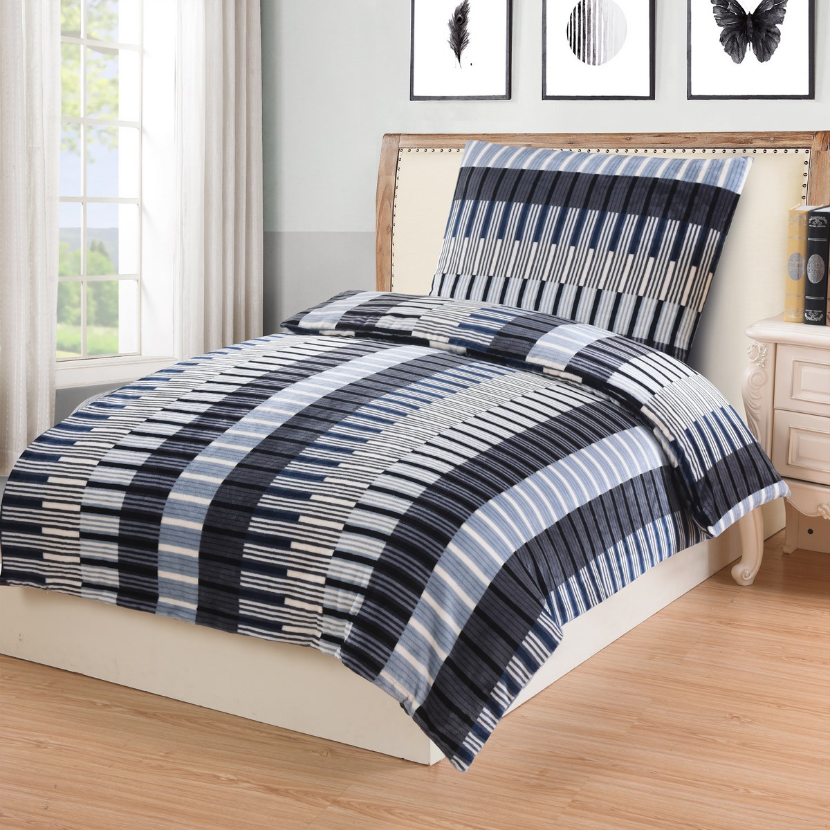 Jahu Obliečky mikroplyš Line sivá, 140 x 200 cm, 70 x 90 cm