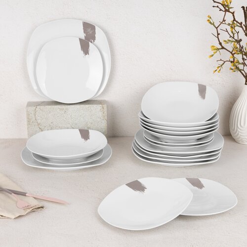 BerlingerHaus 18-częściowy zestaw talerzy Taupe, biało-szary