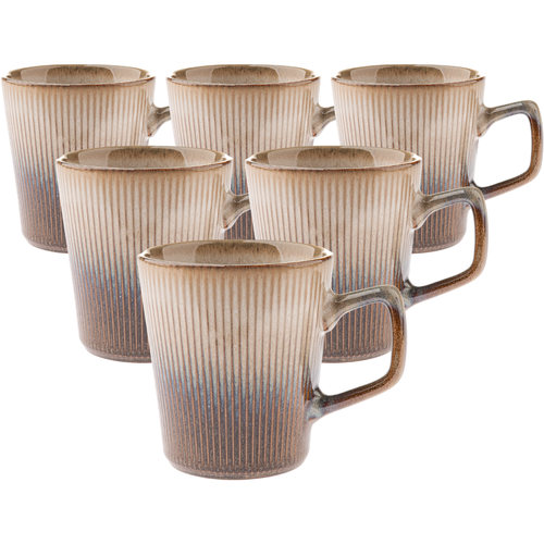 Set de 6 căni ceramice Rustik 410 ml, maro deschis