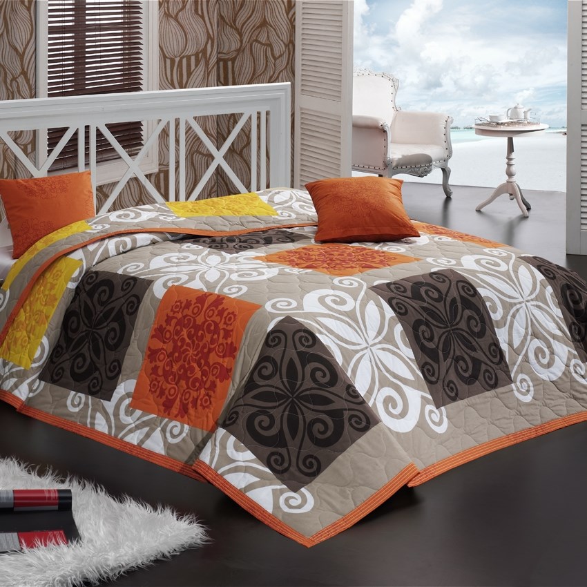 Bedtex prehoz Sedef Oranžový 220x240 + 2x 40x40 cm