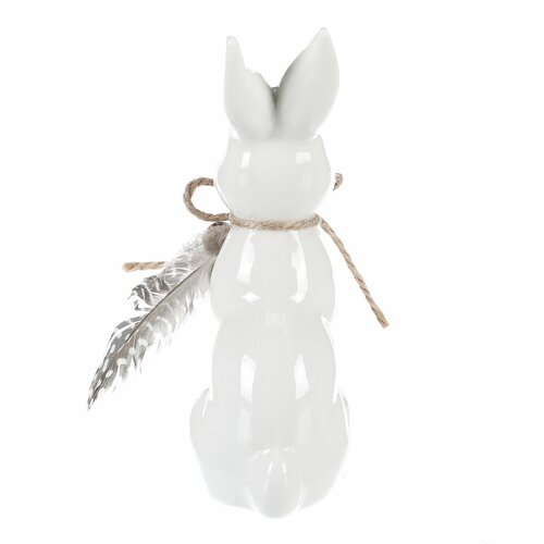 Decorațiune ceramică Iepure, alb, 7 x 15 x 5 cm