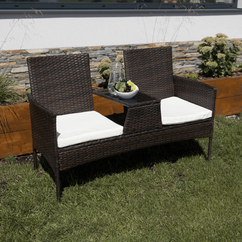 Gartenbank mit Tisch und Kissen, braun/cremefarben, LALIT