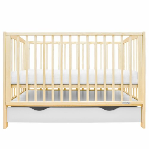 Pătuț pentru copii New Baby Lilly cu lateraldetașabil și sertar, natural