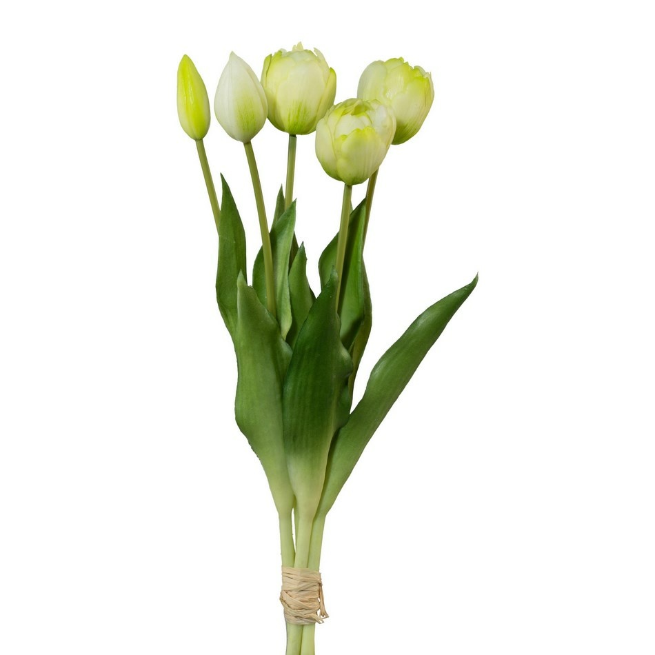 Fotografie Umělý svazek tulipánů 5 ks, sv. bílá, v. 38 cm