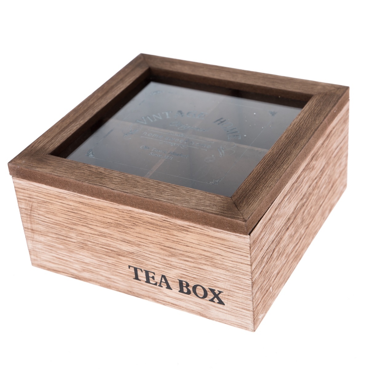 Fotografie Dřevěný box na čajové sáčky TEA, 16 x 16 x 8 cm