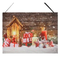 Karácsonyi ajándékok LED-es vászonkép, 20 x 15 cm