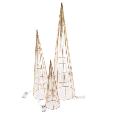 Set de conuri luminoase de Crăciun Golden Glow, 3 buc.