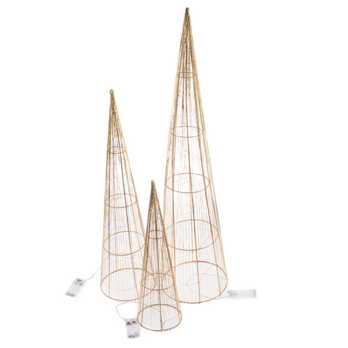 Set mit leuchtenden Weihnachtskegeln „Golden Glow“, 3 Stück