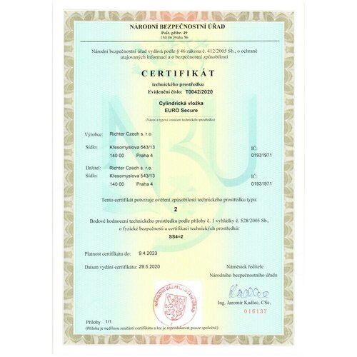 Richter ES.K30/35.NI cilindrična vložka s gumbom K30+35 mm, 6 kos ključev