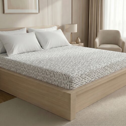 Cearșaf de pat din bumbac, cu elastic Kvalitex Linii, gri, 200 x 200 cm