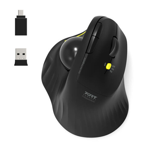 Obrázok PORT CONNECT ERGONOMIC TRACKBALL, bezdrátová ergonomická myš, 2,4 Ghz & Bluetooth®, USB-A/C, černá