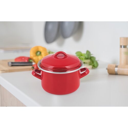 Banquet Emailed pot with lid Milton red, 16 cm, 2l
