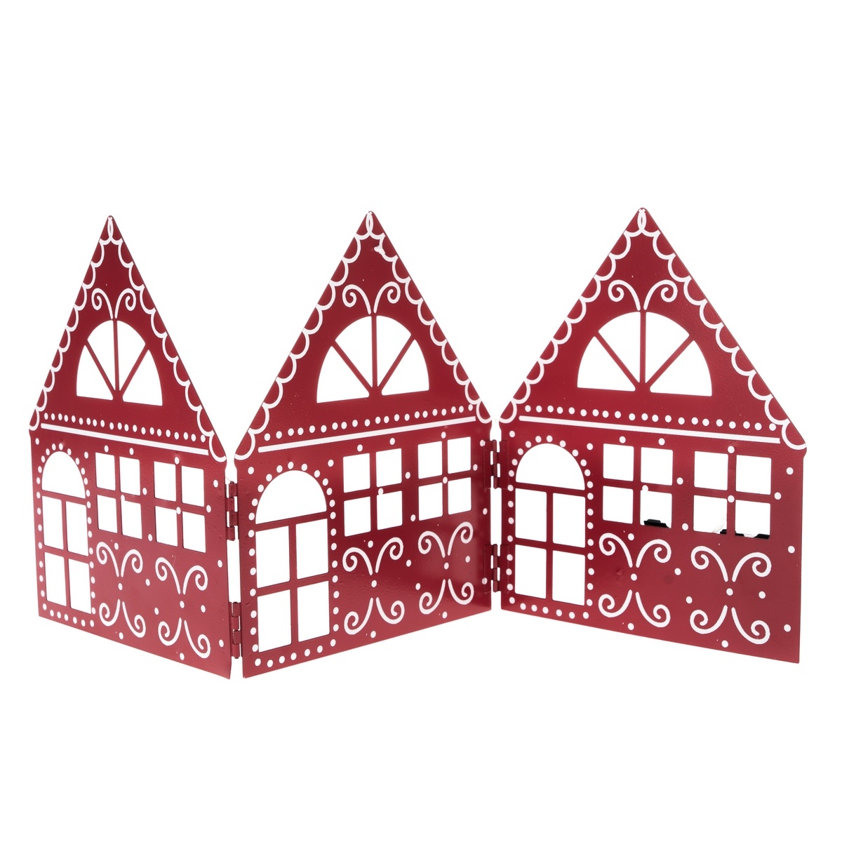 Fotografie Vánoční kovová dekorace Three houses červená, 50 x 20 x 2,5 cm