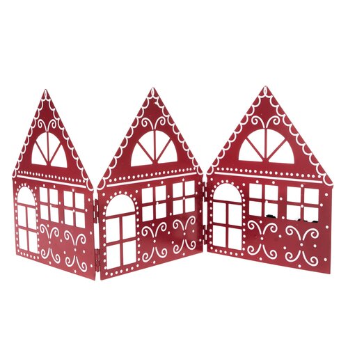 Świąteczna metalowa dekoracja Three housesczerwona, 50 x 20 x 2,5 cm