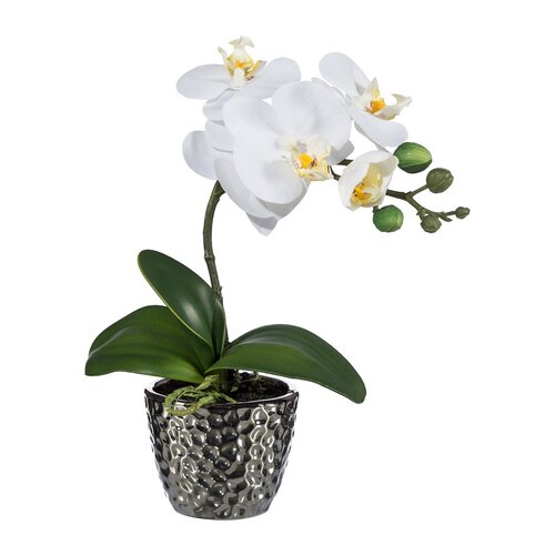 Mű orchidea virágtartóban, fehér, 35 cm