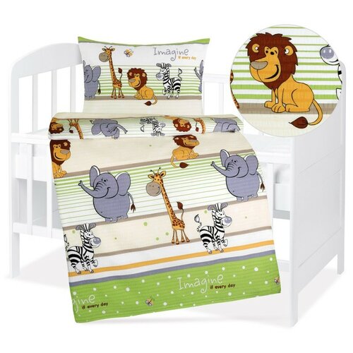 Дитяча крепова постільна білизна Bellatex Agata Safari зелена, 90 x 135 см, 45 x 60 см