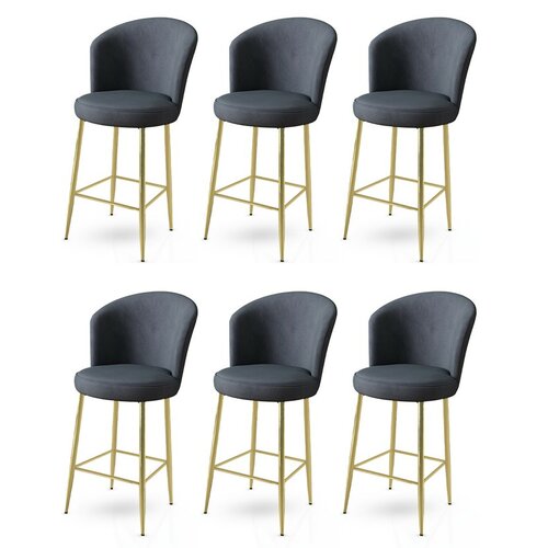 Barstuhl-Set Fora Anthracite and Gold, 6 Stück