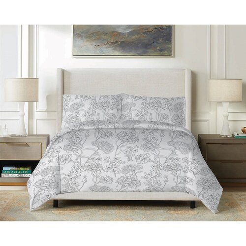 Lenjerie de pat Matex Satin Flori gri , 140 x 200cm, 70 x 90 cm