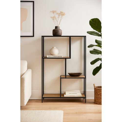 Metalowy regał LOFTY GRID Low Oak, 114 x 77 cm