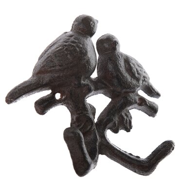 Gusseiserner Haken Vögel auf einem Zweig schwarz, 12 x 13 cm