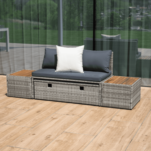 Kerti rattan szett DEBRA, szürke/természetes/krém