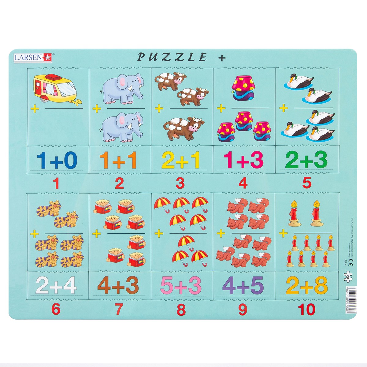 Larsen Puzzle Sčítanie s obrázkami a číslami, 20 dielikov