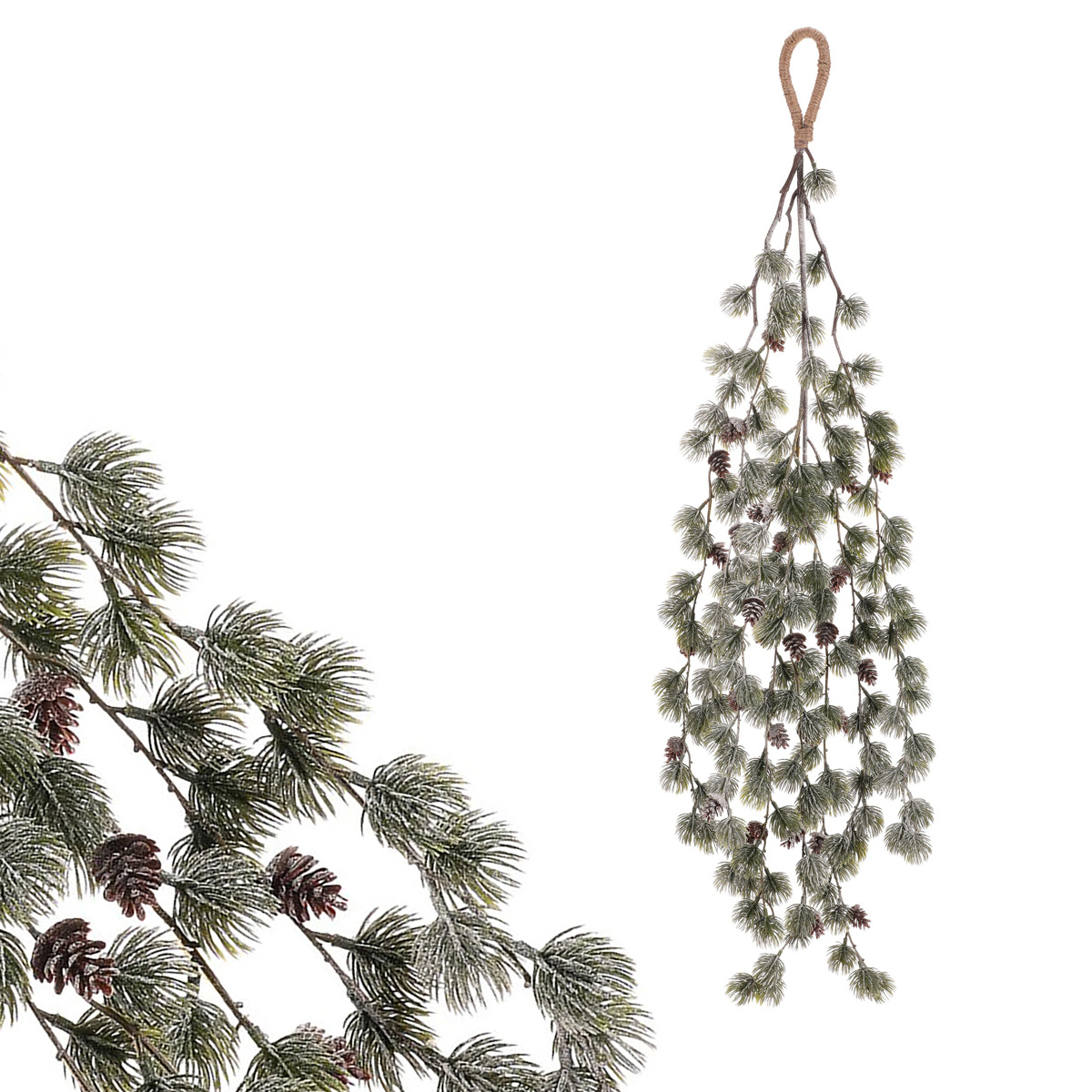 Umelá previsnutá vetva Smrekovca so šiškami, 100 cm, zelená