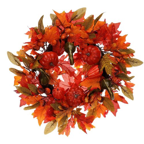 Coroană mare de toamnă din frunze artificialecolorate, diametru 58 cm